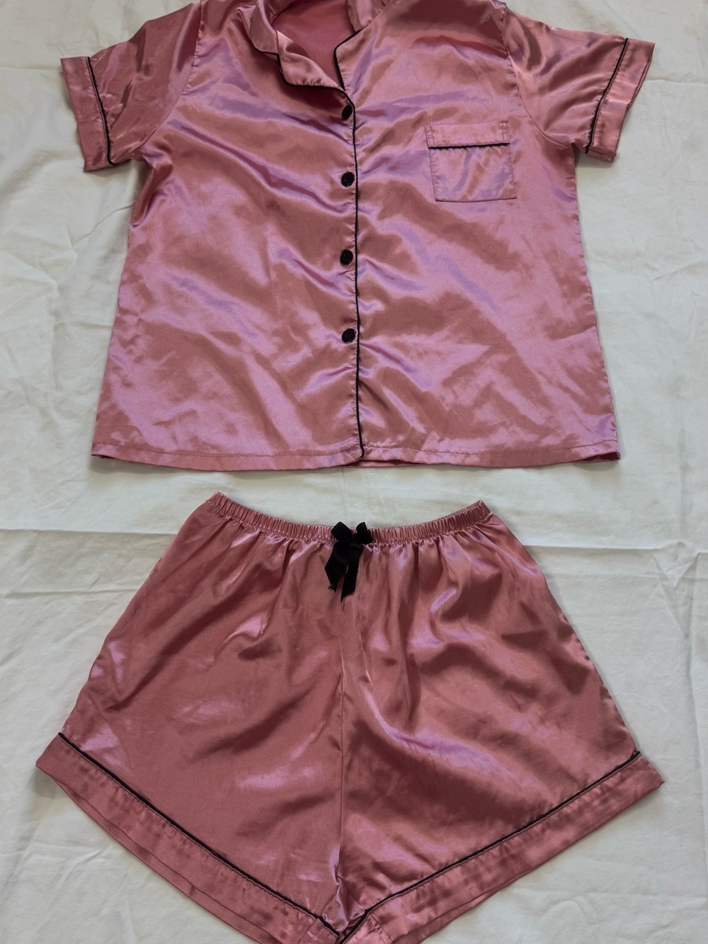 Satin Short Sleeve Pajama Set - Dusty Rose